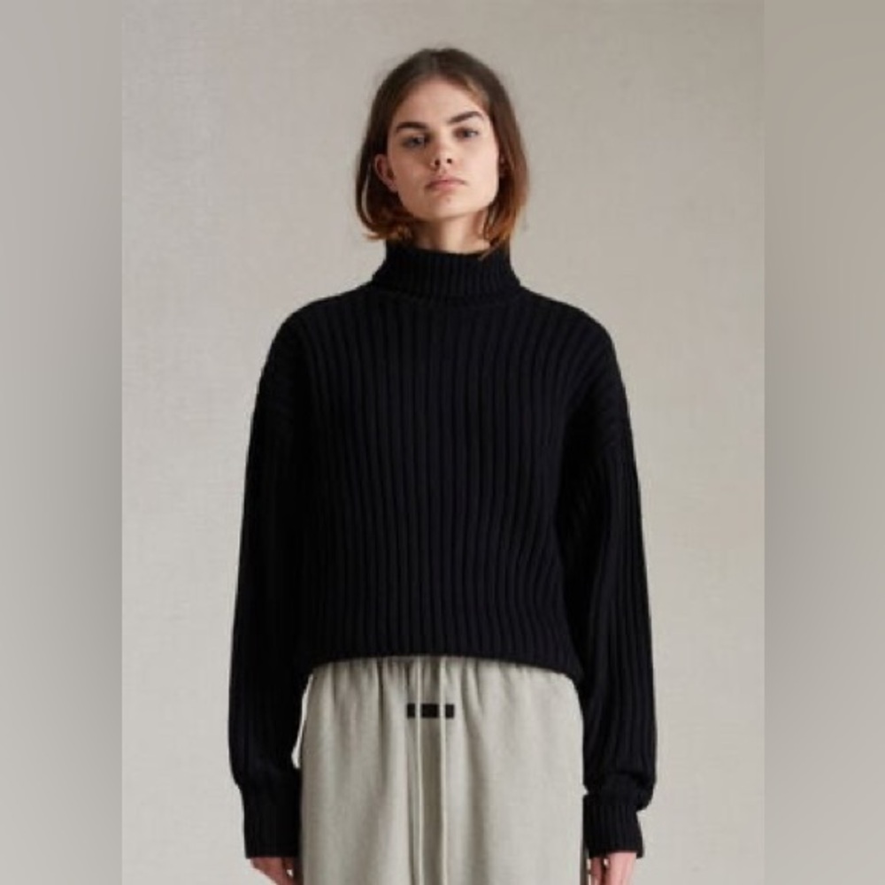Fear of God Essentials Black Ribbed Knit Turtleneck